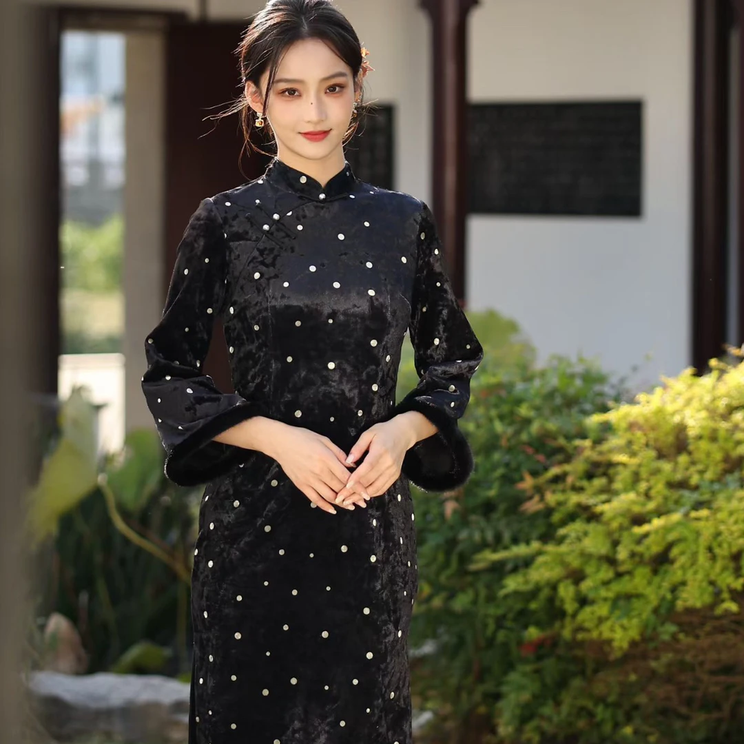 长裙日常刺绣旗袍裙常规款旗袍国风网红显瘦蕾丝春季