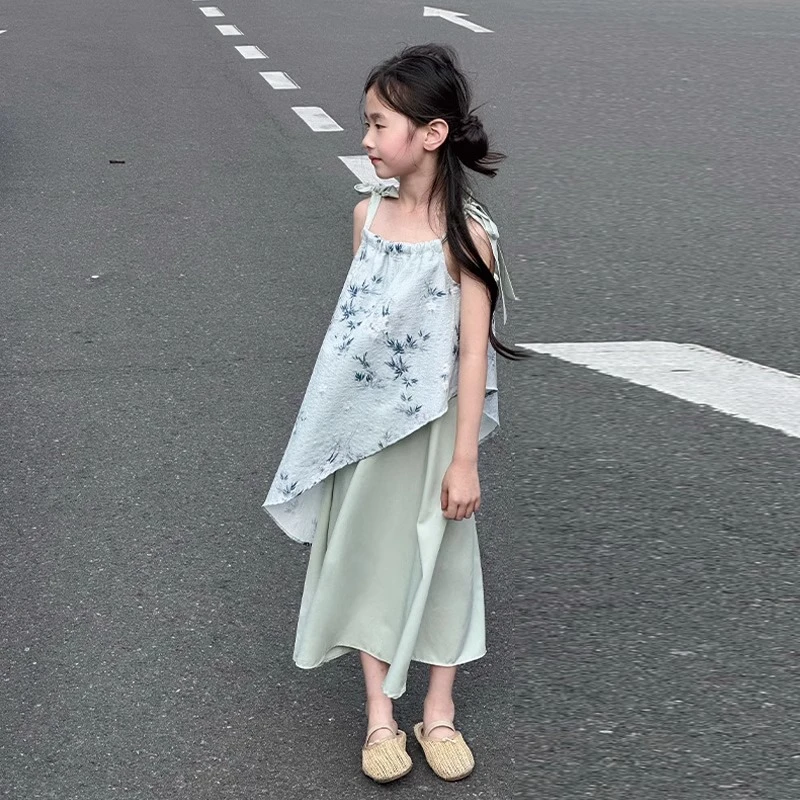 女童新中式连衣裙2025新款女孩时髦国风吊带裙儿童夏季汉服旗袍裙