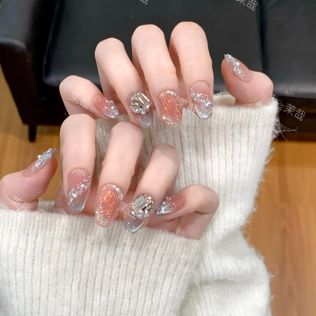 茉哉【加州日落】纯手工定制美甲拆卸穿戴甲A3892