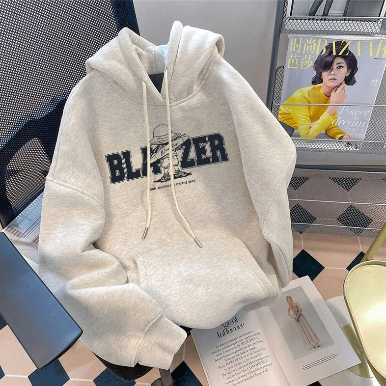 男士秋冬加厚卫衣印花连帽保暖加绒秋冬男士卫衣宽松潮流简约百搭