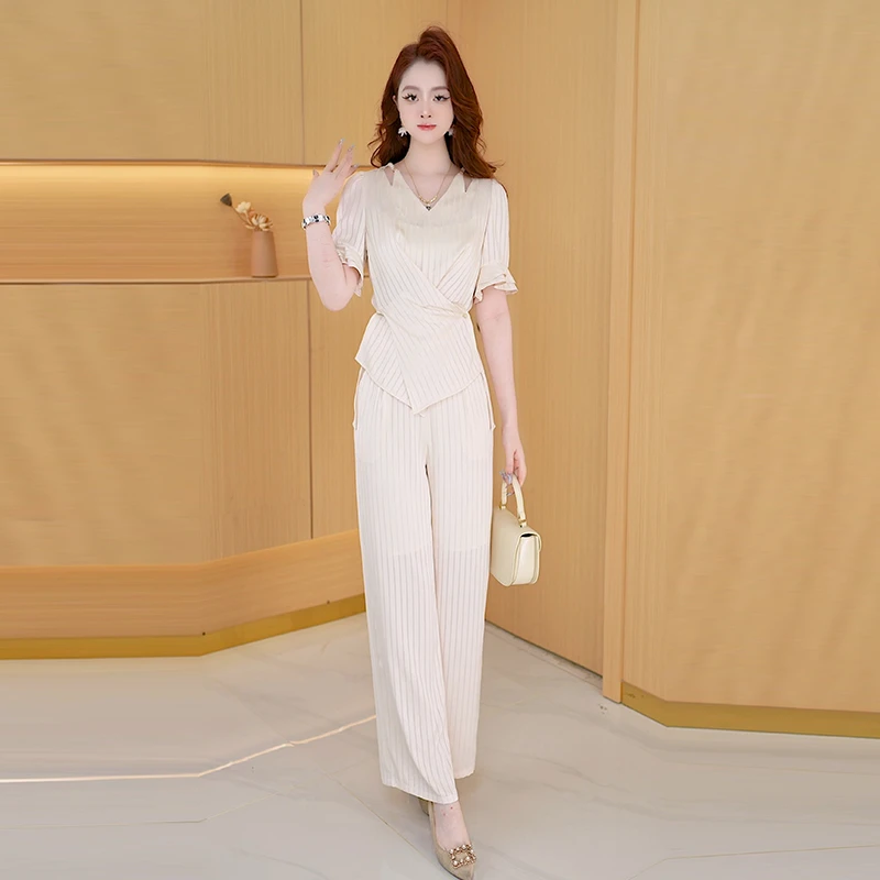 【两件套】夏季时尚女神修身洋气宽松气质休闲百搭显瘦减龄女装套裤