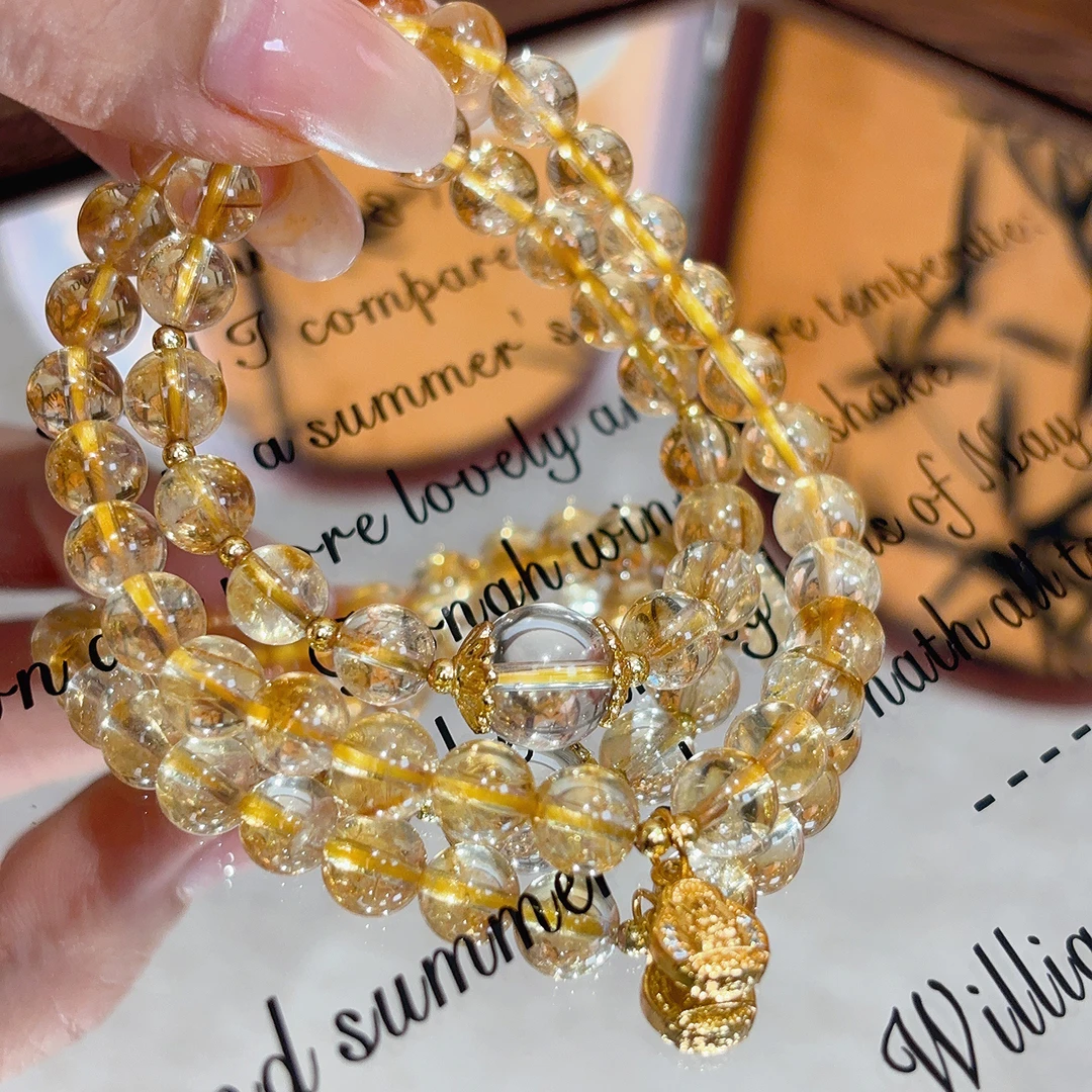 【日进斗金】天然黄水晶配白水晶设计款双圈手串