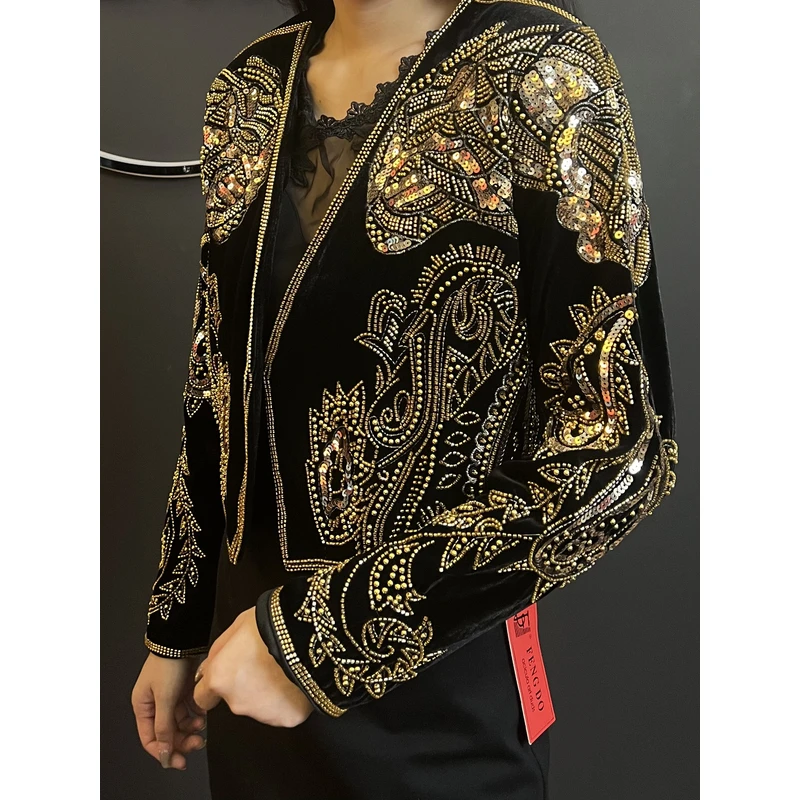 A012秋季女装时尚显瘦钉珠外套上衣5561