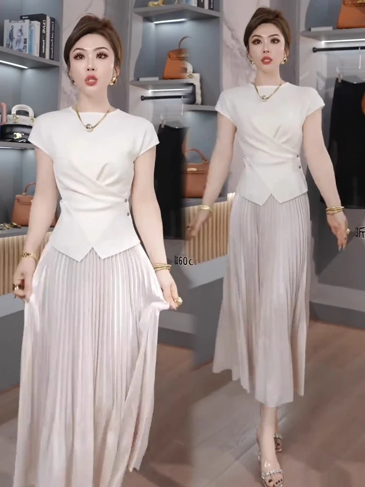 时尚套装裙女2025夏季新款洋气设计感冰丝针织上衣网纱裙两件套裙