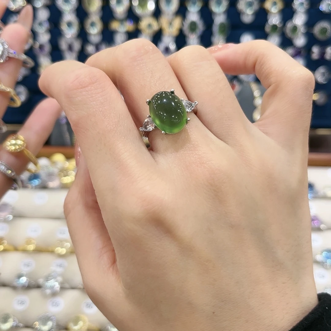 蛇纹石玉女款银S925镶嵌、**喂戒指43