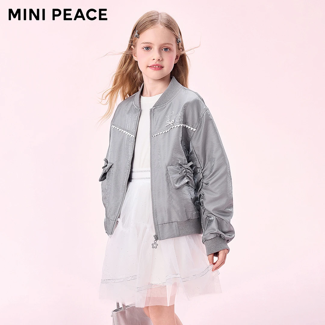 MINIPEACE太平鸟童装女童梭织夹克缎面花边儿童外套秋装上衣新款