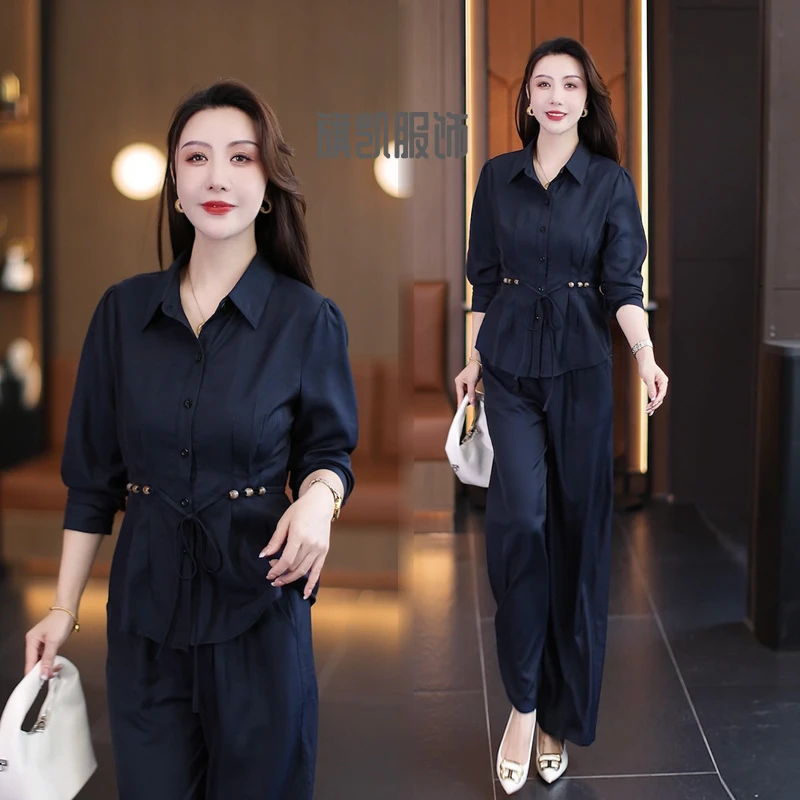 时尚套装女2025秋新款洋气气质休闲长袖上衣宽松百搭阔腿裤两件套