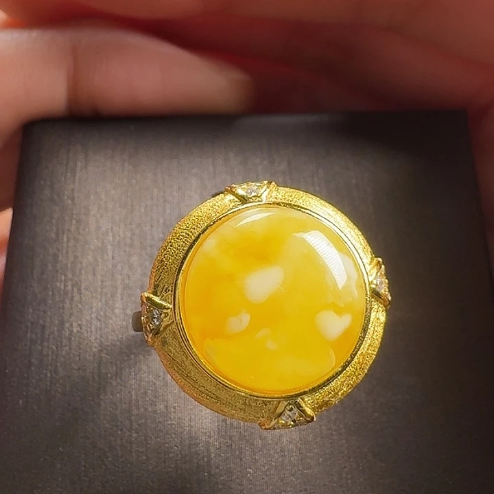 蜜蜡银S925镶嵌戒指戒指