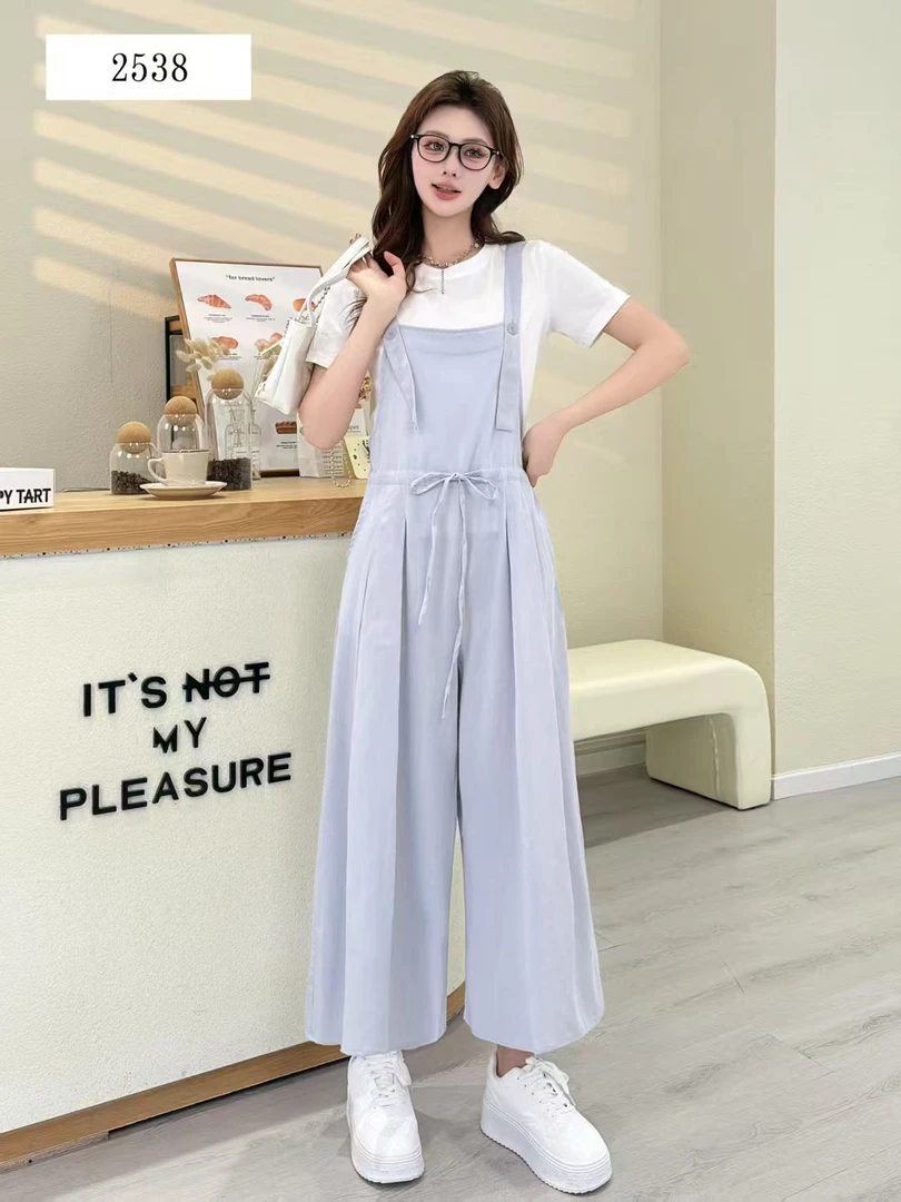 套装阔腿裤洋气时尚显瘦遮肚子夏季新品遮肉宽松背带裤HJ-1774