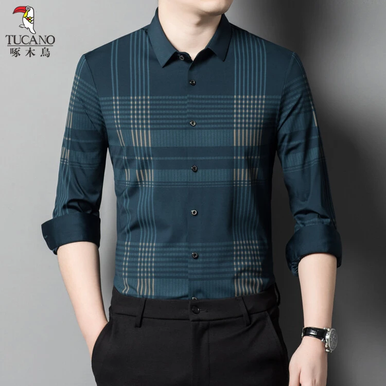 1啄木鸟薄款商务春秋抗皱春季男衬衫保暖修身衬衫中青年上衣长袖