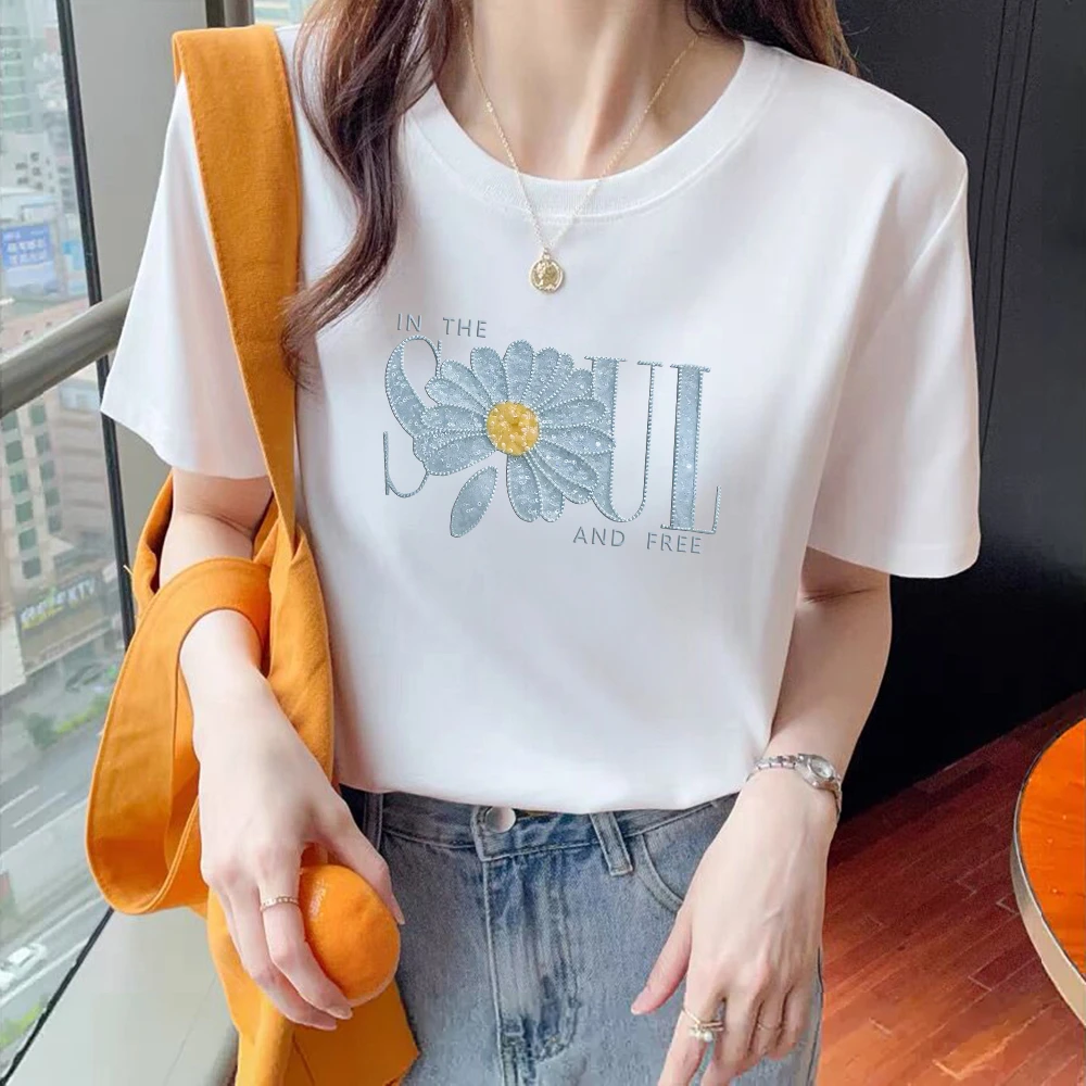 蓝色花朵 夏季印花短款显瘦百搭设计感小众设计师t恤
