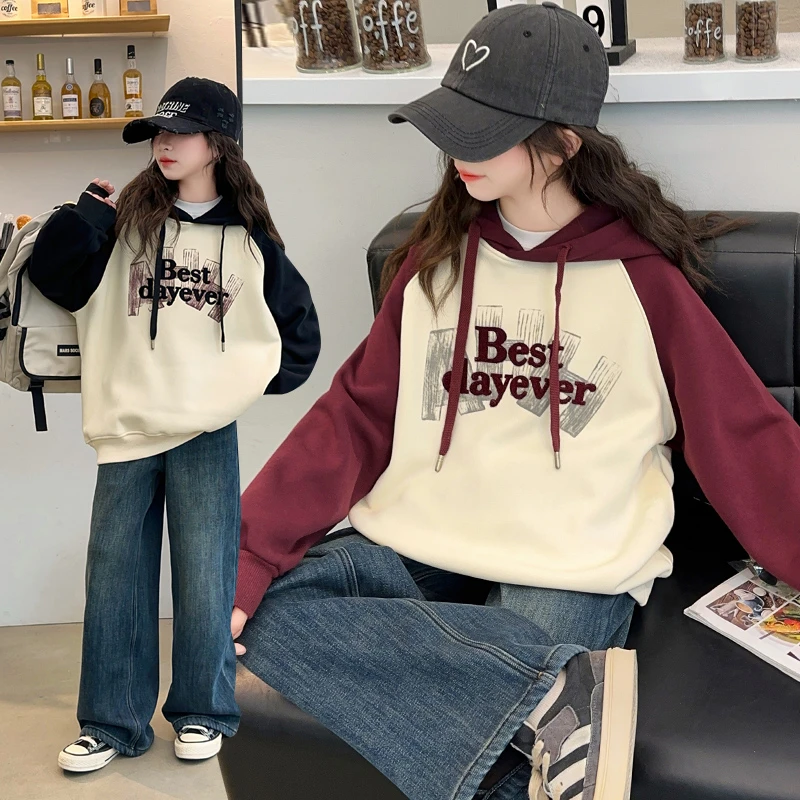 女童卫衣2025春秋新款中大童带帽洋气长袖上衣儿童春季宽松连帽衫