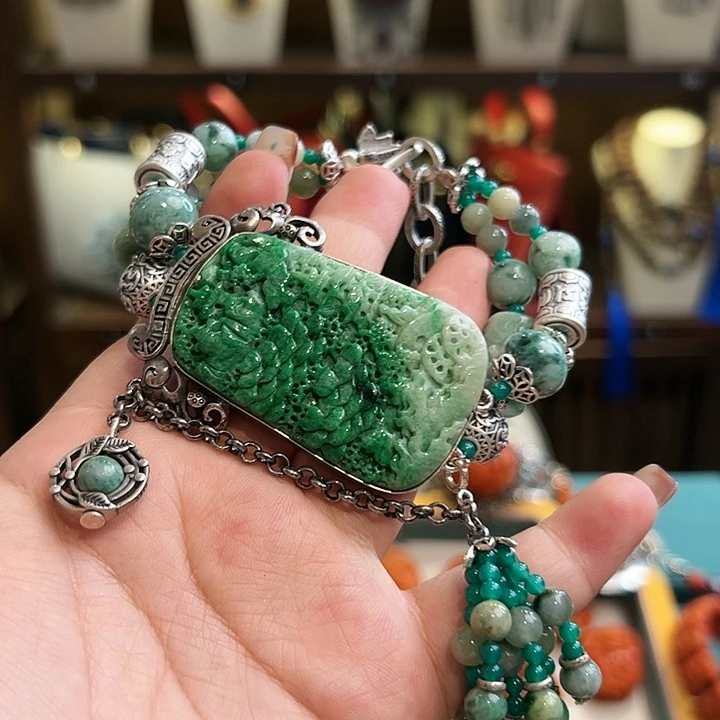 翡翠手链银S925镶嵌古风