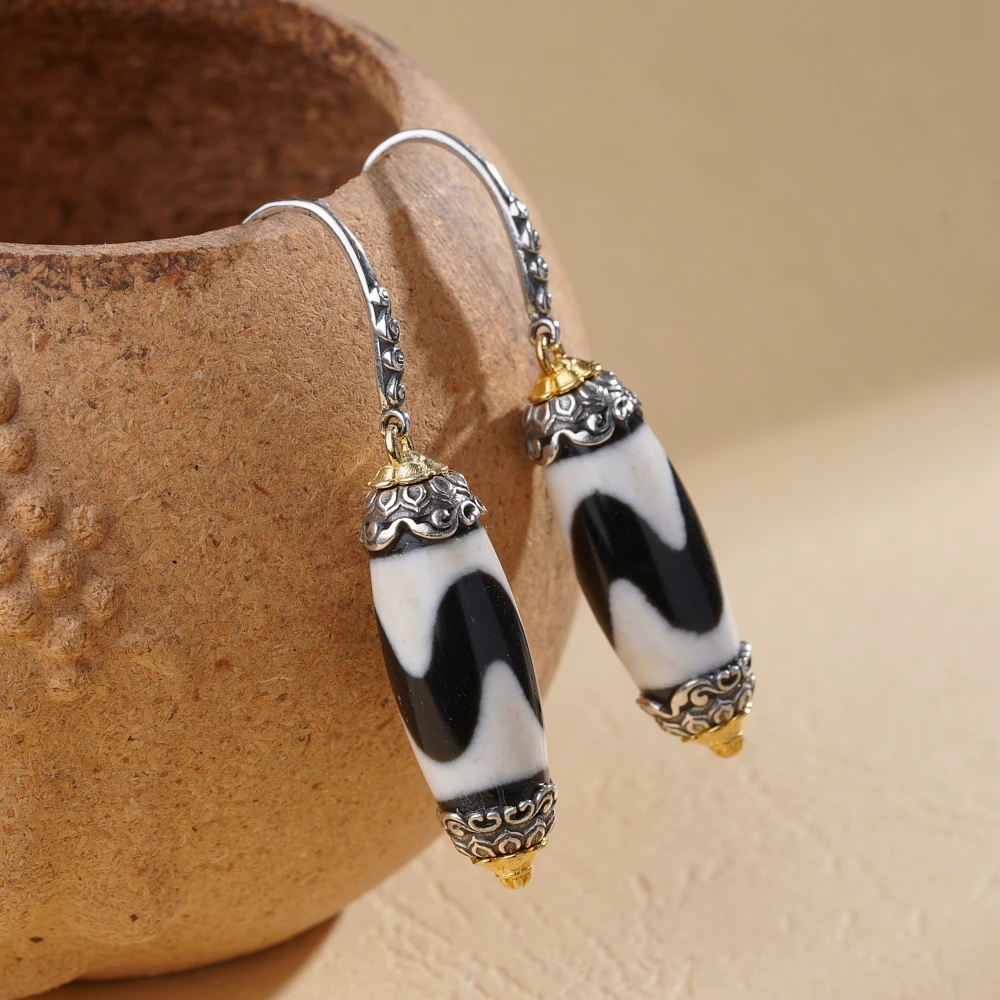 云丹拉姆丨JC银镶牙牙天珠耳坠多样性发其一