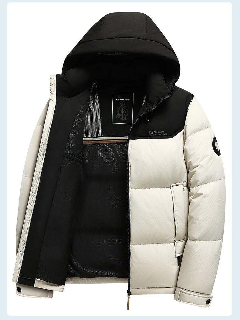 2025冬季新款男士羽绒服连帽短款加厚格子提花抗寒外套