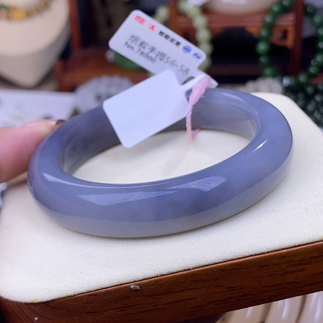 和田玉清货价老矿料冰烟紫宽版手镯57.4未镶嵌