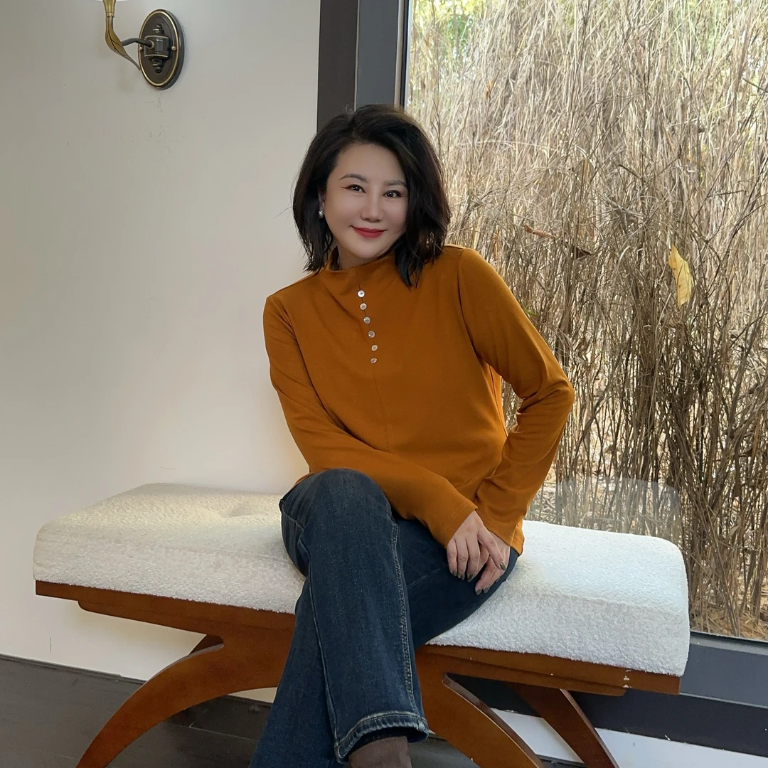 微胖女装【糖果衣】贝壳扣直上领磨毛打底长袖T恤内搭新款20838