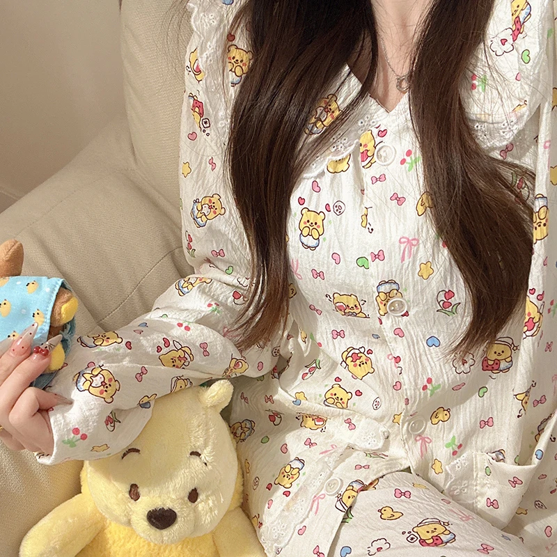 可爱黄油小熊睡衣女款春秋季卡通长袖2025新款家居服套装外穿夏天