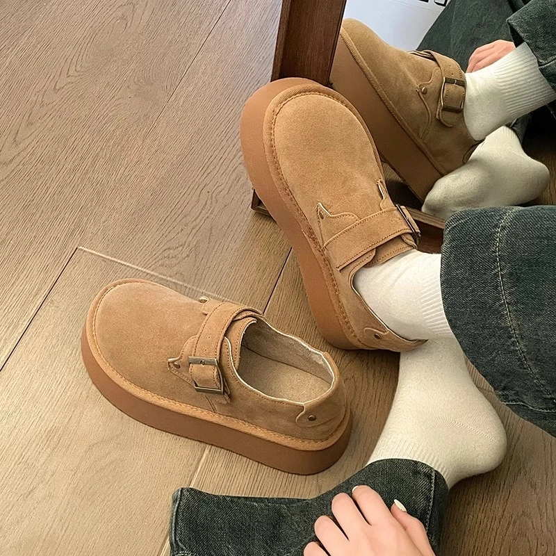 单鞋女全包勃肯鞋子2025春季新款一脚蹬厚底增高乐福鞋钓鱼博肯鞋