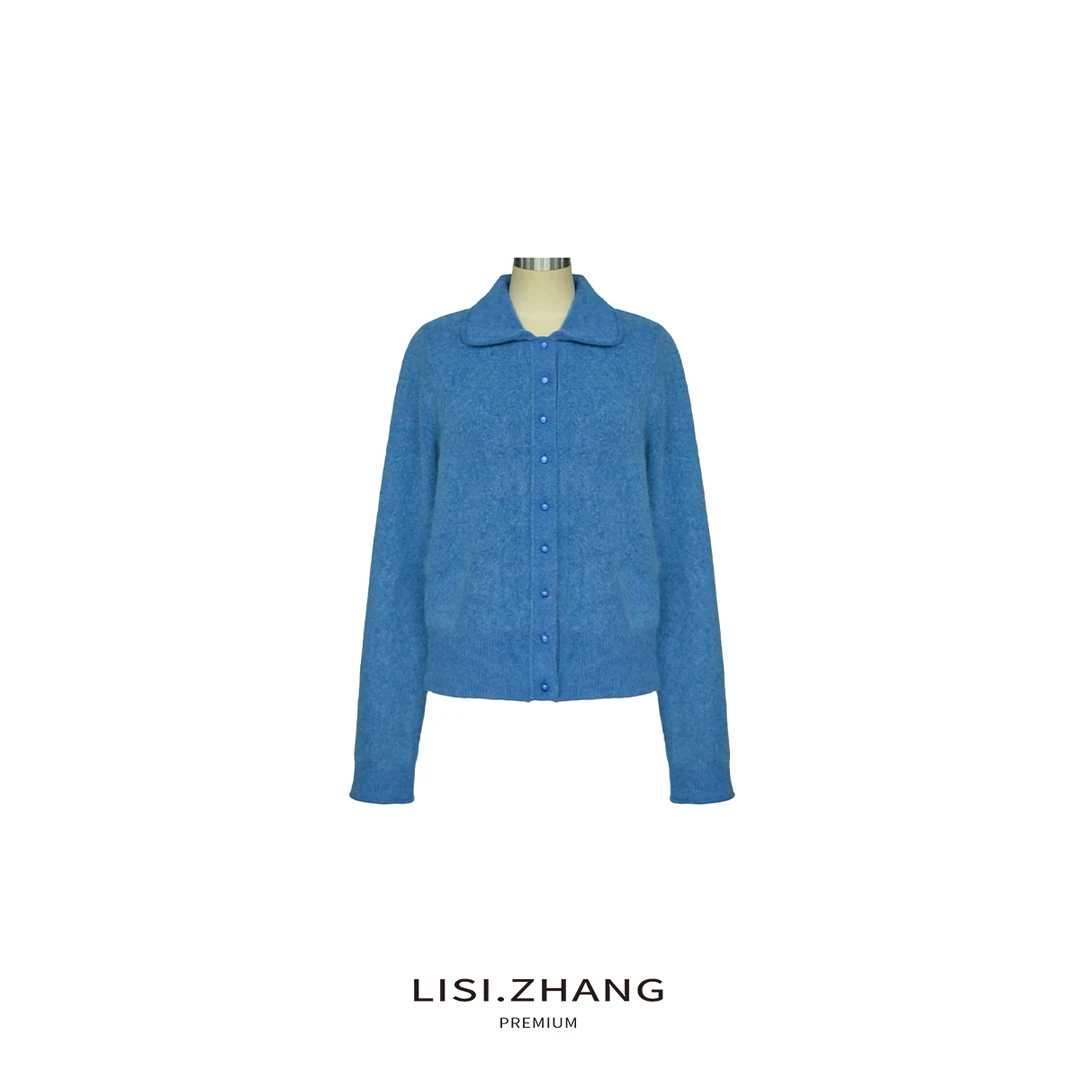 LISI.ZHANG--【小翻领针织开衫】短款纯色拉毛时尚休闲针织衫上衣