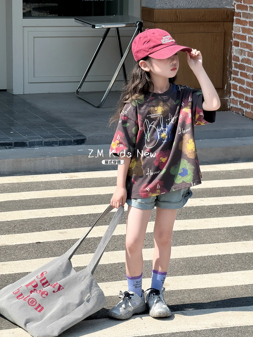 【幂式穿搭】2025夏季男童女童T恤圆领半袖儿童水泥灰短袖B-58397