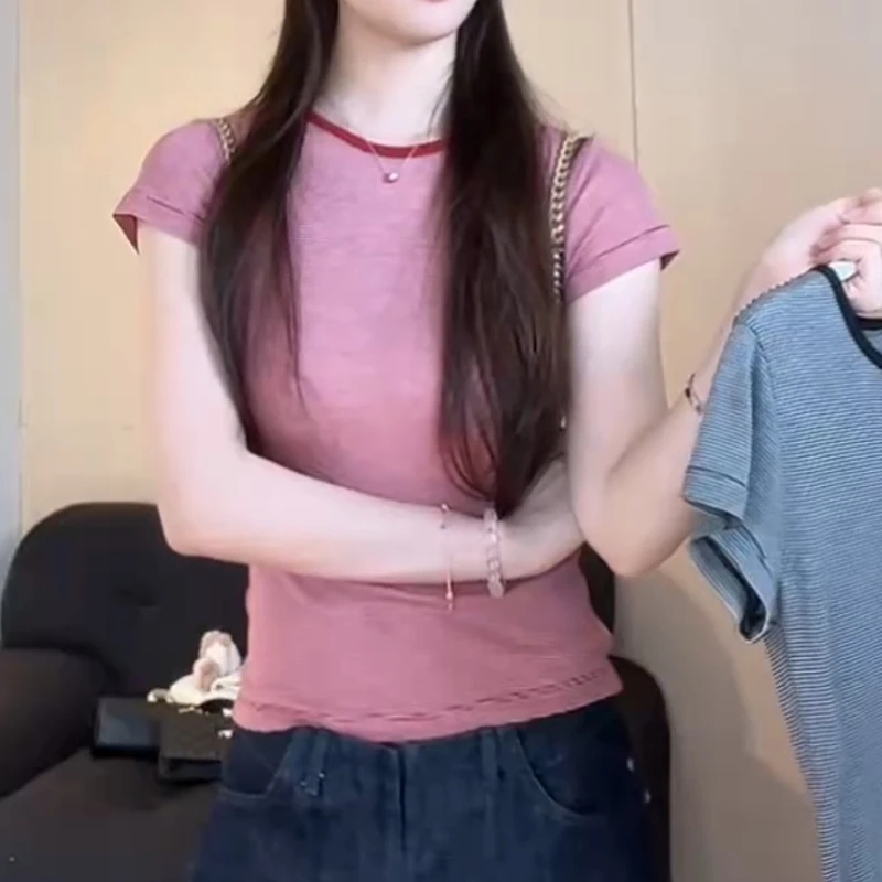 2025夏季新款气质时尚休撞色修身百搭显瘦T恤上衣LK2505329