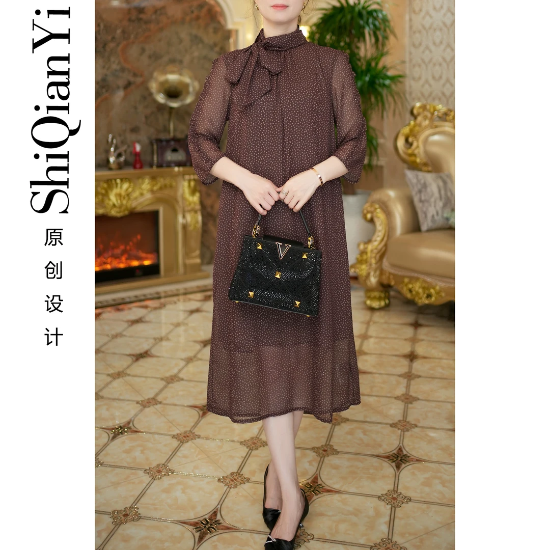【诗千逸定制-棕韵】气质时尚百搭收腰显瘦女士连衣裙中式A1535