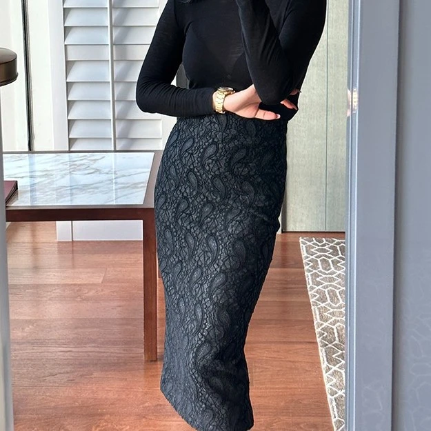 新中式高级感提花过膝半身裙显瘦半身裙女装半身裙复古气质-2594