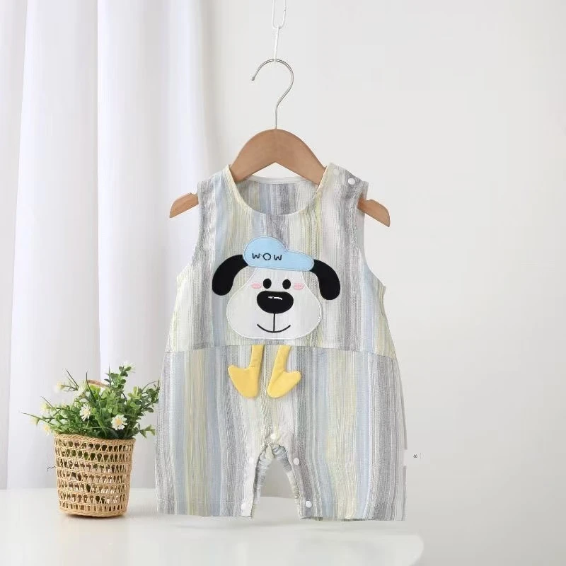 婴幼儿夏季竖条小狗披肩宽肩夏哈衣