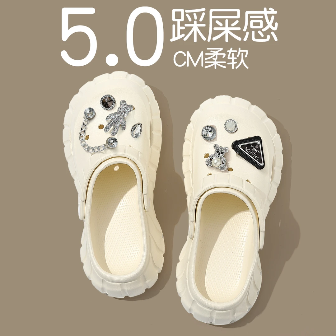 夏季外穿厚底防滑洞洞鞋女士简约透气舒适不臭脚包头凉拖鞋女士