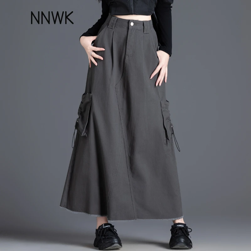 美式工装裙软牛仔裙半身裙2025新款春夏季高腰中长款显瘦休闲裙子