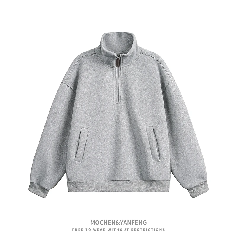 【春季半拉链立领套头卫衣】男士宽松潮流百搭外套情侣纯色上衣8046