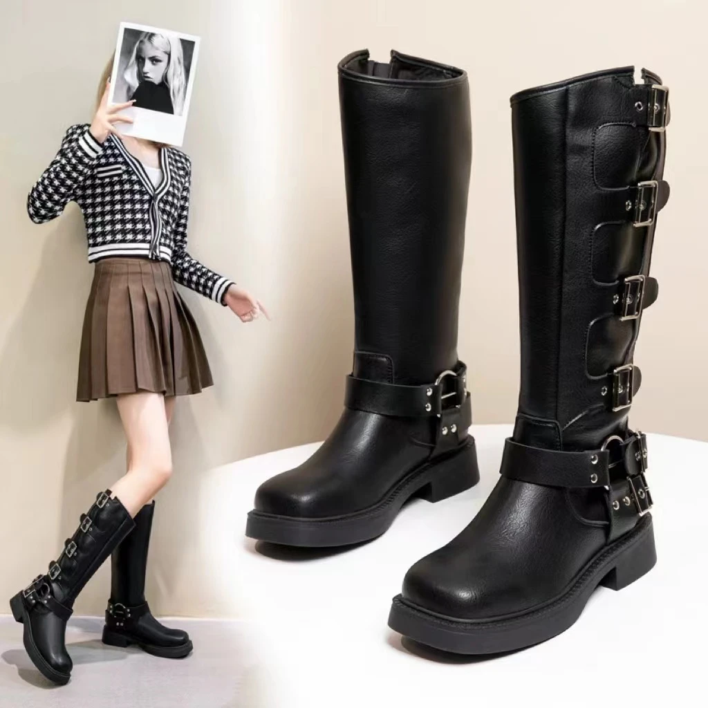 秋冬新款韩版通勤瘦瘦简约厚底裸靴长靴656-7(不加绒)