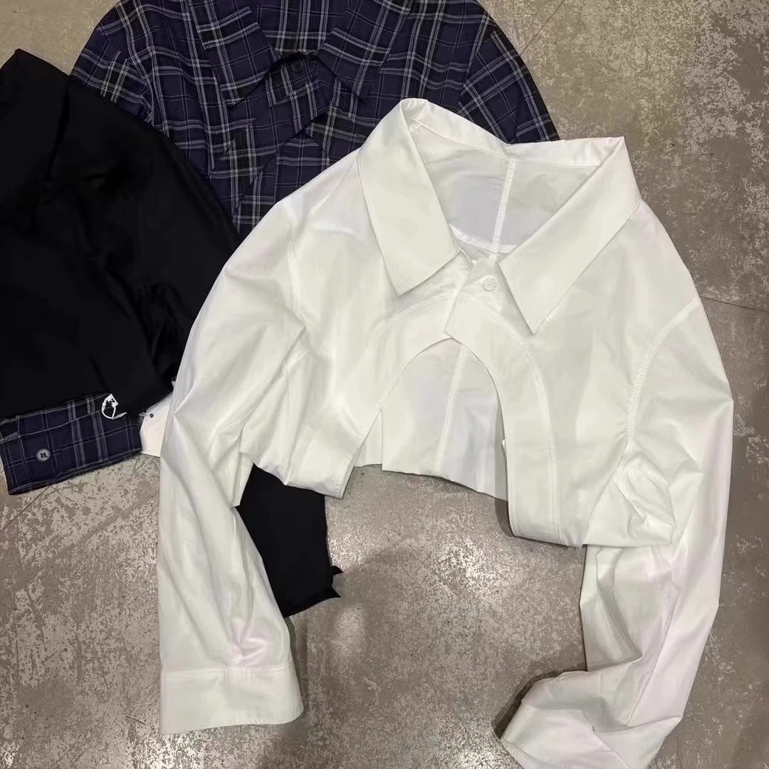 欧货时尚翻领极简薄款短款外套衬衫女百搭显瘦上衣2025夏新款潮