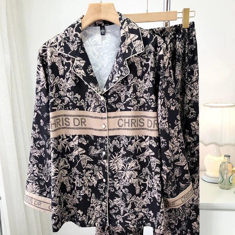 睡衣春秋夏季高级感仿真丝长裤长袖套装情侣可外穿家居服