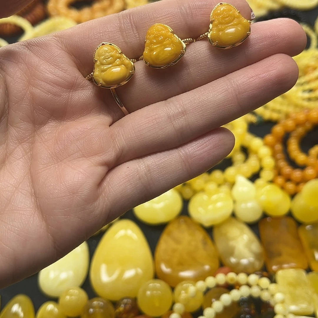琥珀银S925镶嵌戒指蜜蜡戒指