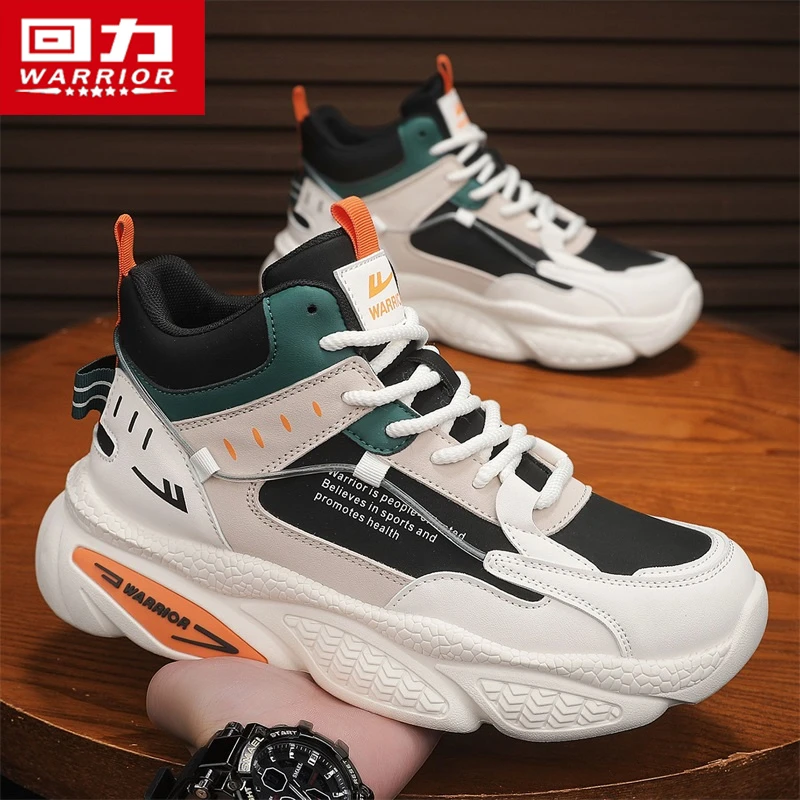 回力男鞋冬季2025新款高帮厚底老爹防滑运动休闲皮面跑步增高潮鞋