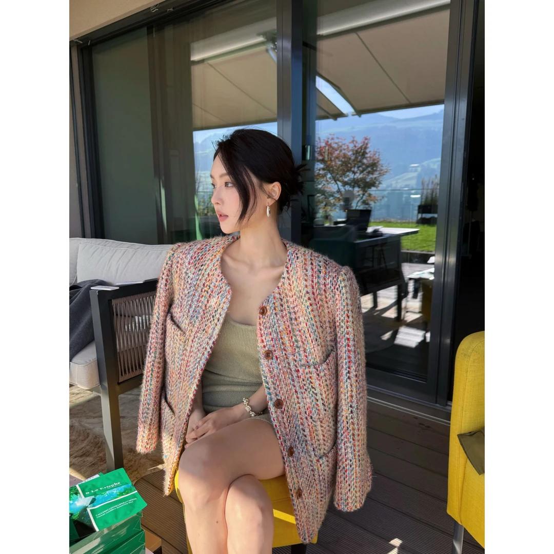 FORNI 羊毛杂志女主角编织香风外套编织小香外套粗花呢