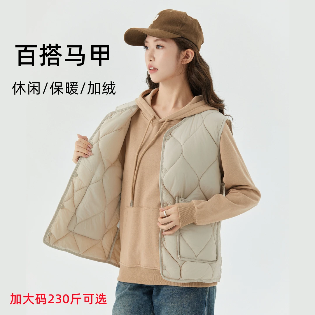 冬季女士保暖加绒内搭坎肩女短款羊羔毛扣子休闲外穿加厚棉马甲子