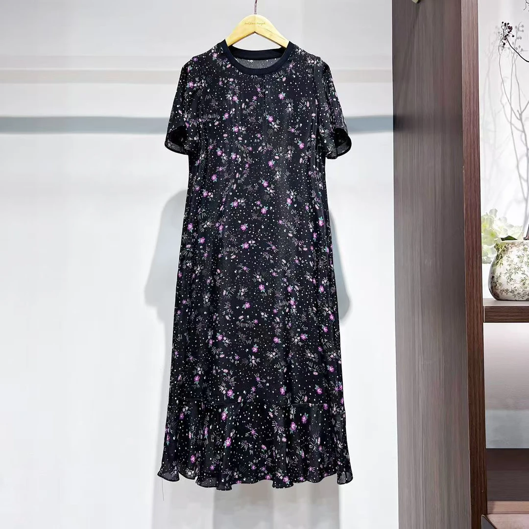 DS209263【萨拉迪恩】桑蚕丝气质碎花时尚休闲显瘦连衣裙