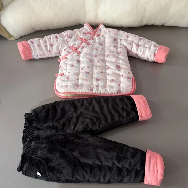 国风分体棉袄棉裤冬季加厚粉碎花