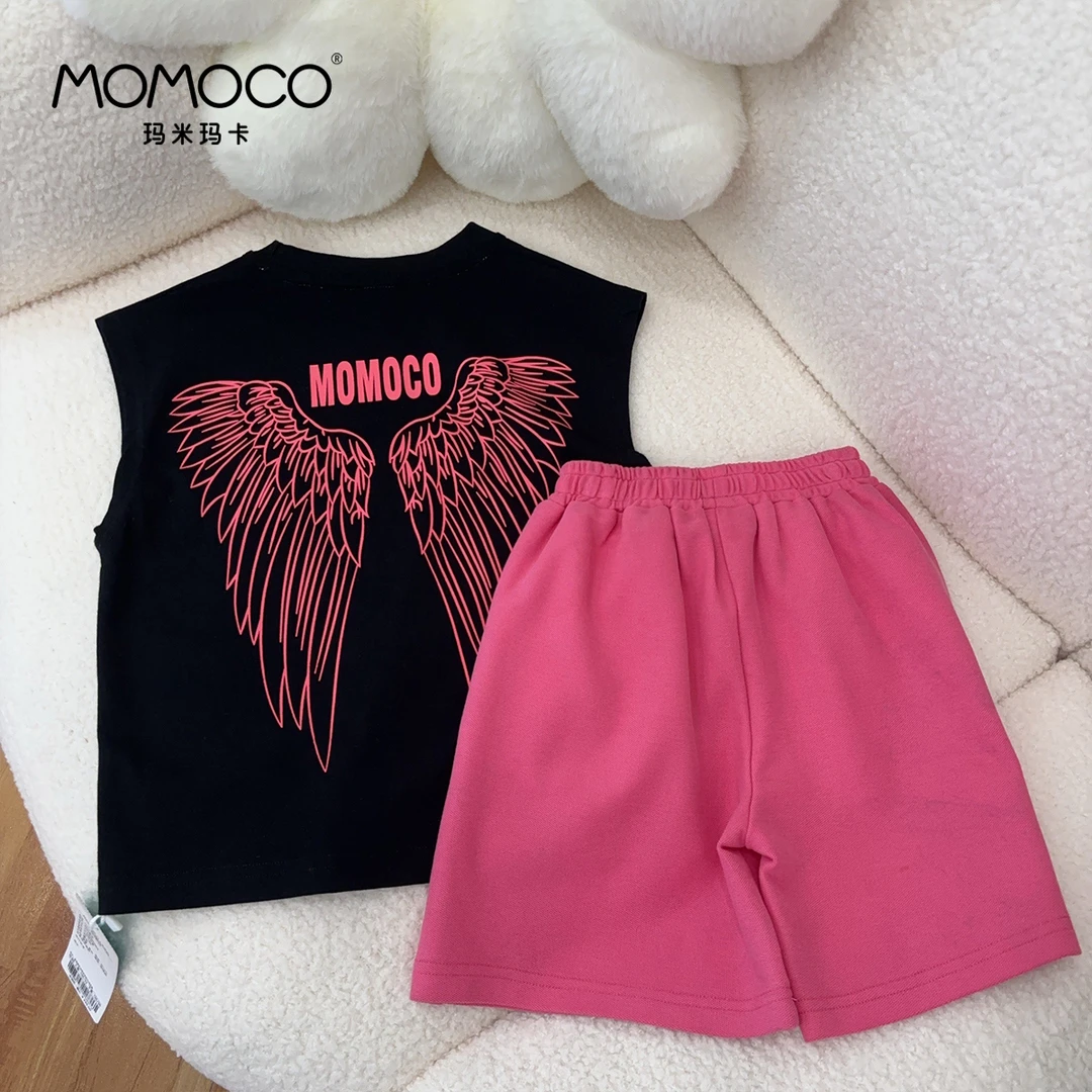 MOMOCO夏季儿童无袖套装时尚休闲宽松翅膀印花两件套77230580052