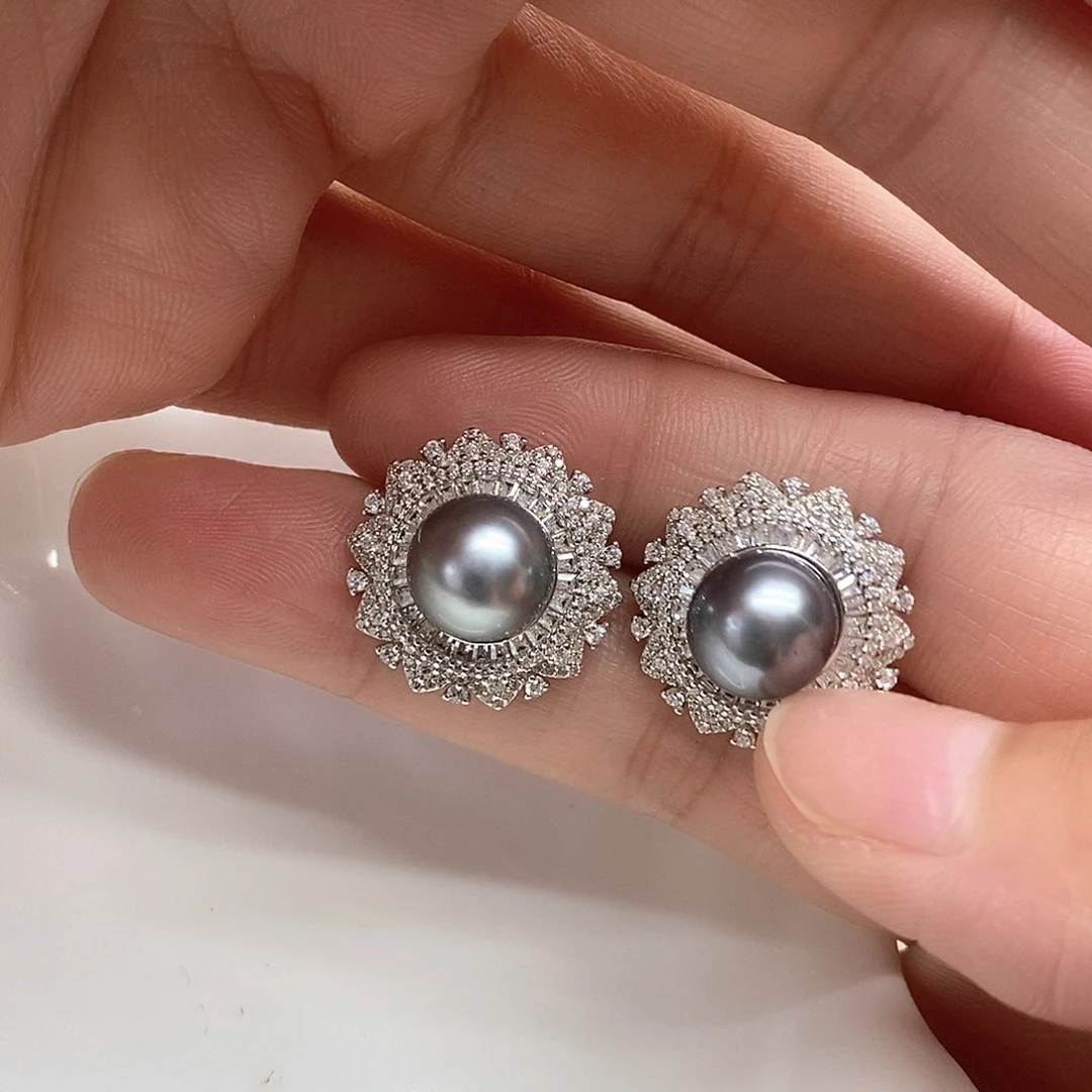 银S925镶嵌海水珍珠耳饰