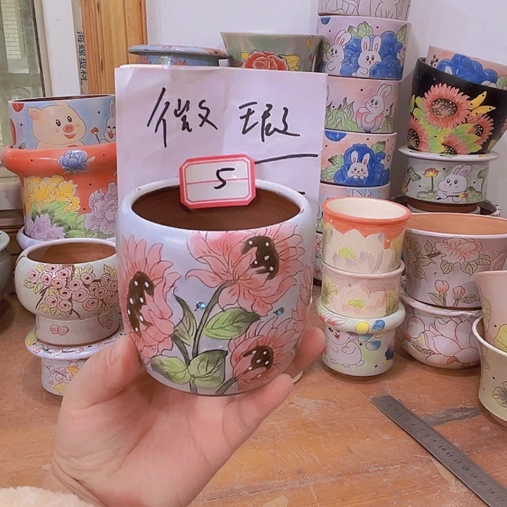 花盆景德镇多肉手绘花盆
