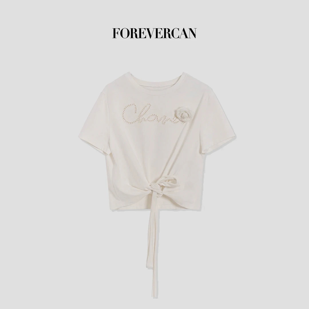 FOREVERCAN“里斯本”小香镂空刺绣系带短袖T恤ST21384