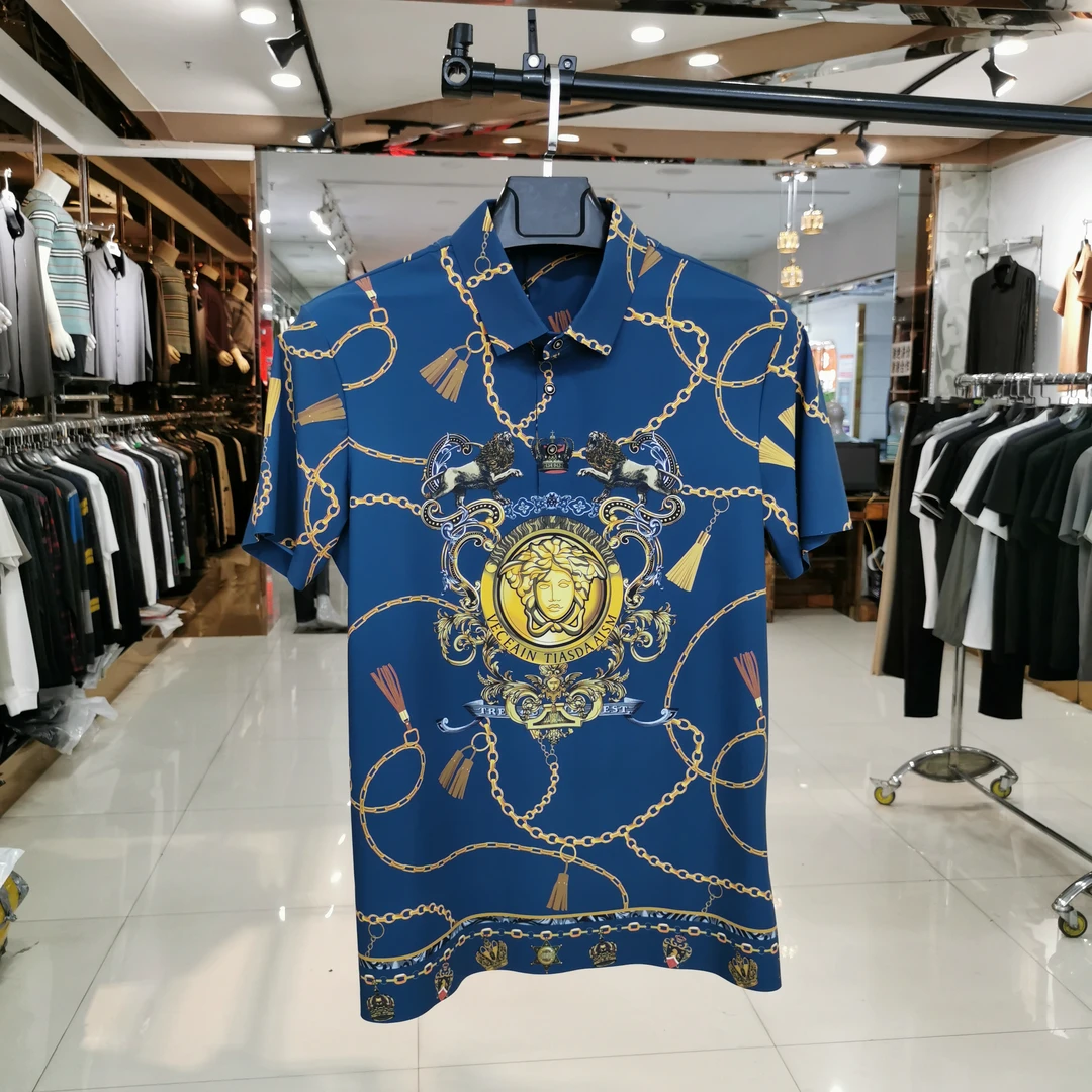 印花修身型短袖欧美简约Polo衫男装商务t恤polo翻领半袖男士