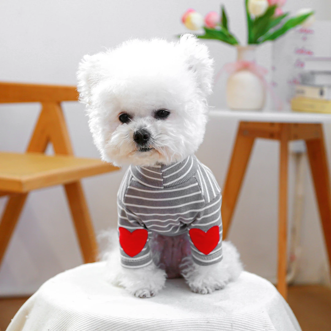 狗狗衣服宠物条纹爱心居家服小型犬泰迪博美比熊春秋季薄款打底衫