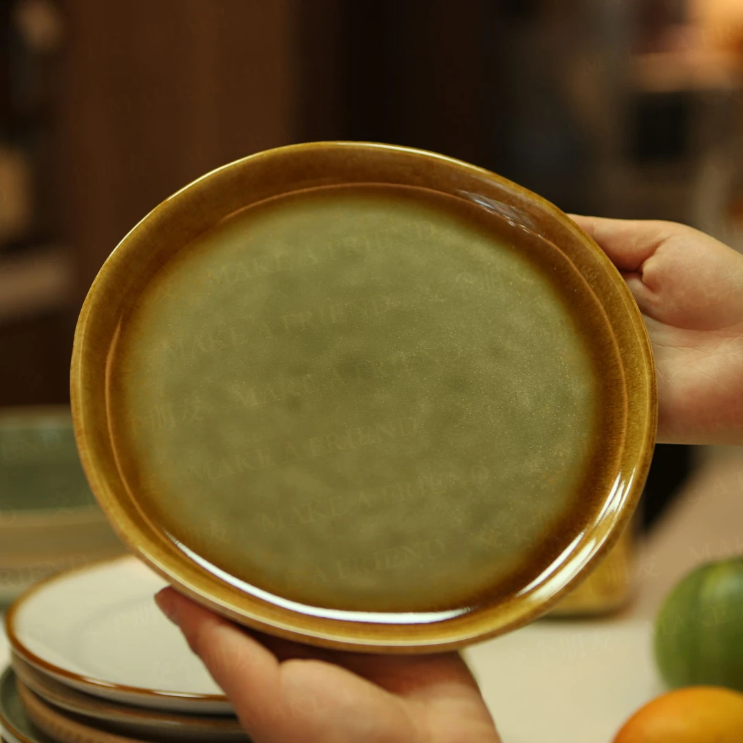 MAKEAFRIEND【高级感满满】渐变绿高温釉下彩窑变餐盘8寸浅盘