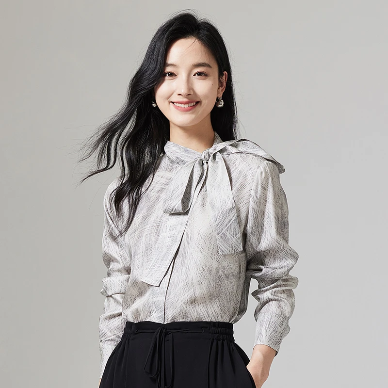 思诺芙德新款桑蚕丝渐变飘带款真丝衬衫