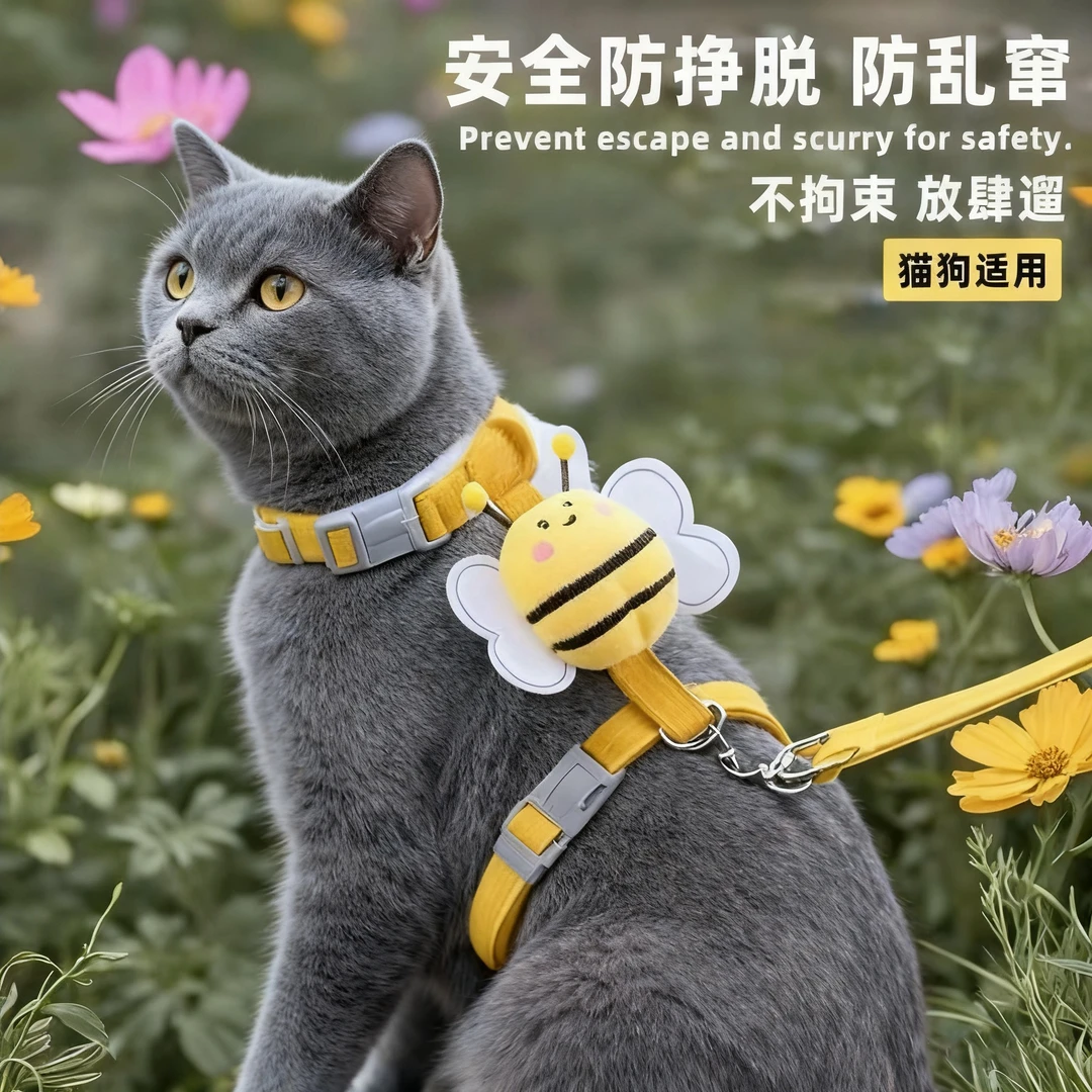 遛猫专用透气牵引绳防挣脱外出专用背心遛猫专用猫咪牵引绳子